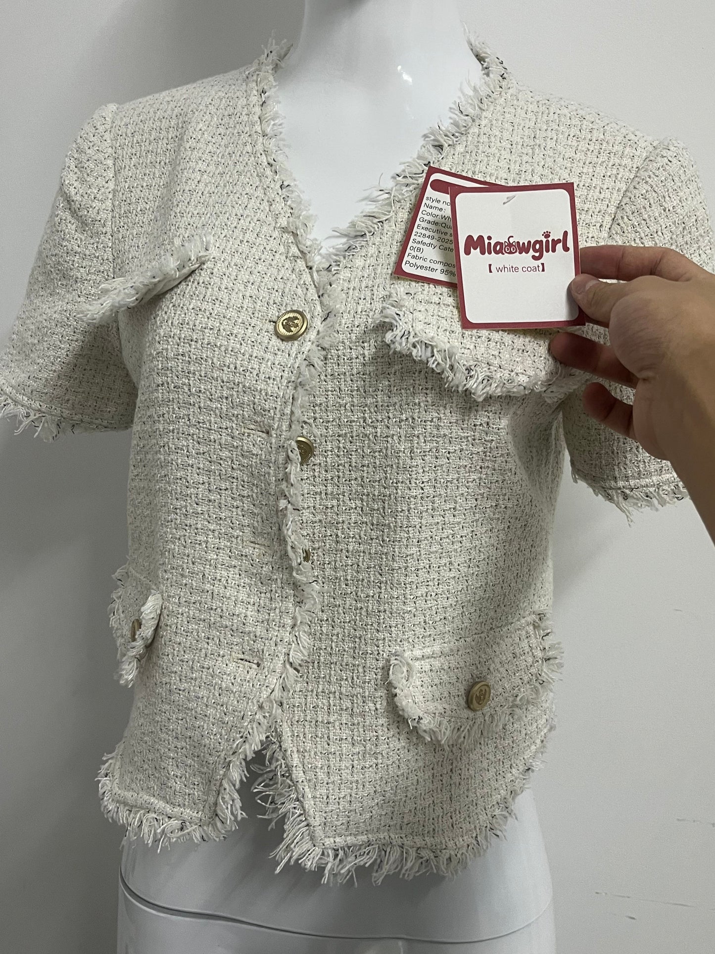 【Miaowgirl Tweed Short-Sleeve Jacket Top】—— Elegant Textured Style for Effortless Sophistication