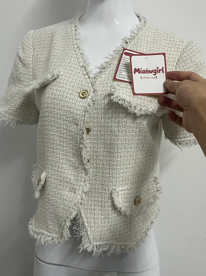 【Miaowgirl Tweed Short-Sleeve Jacket Top】—— Elegant Textured Style for Effortless Sophistication