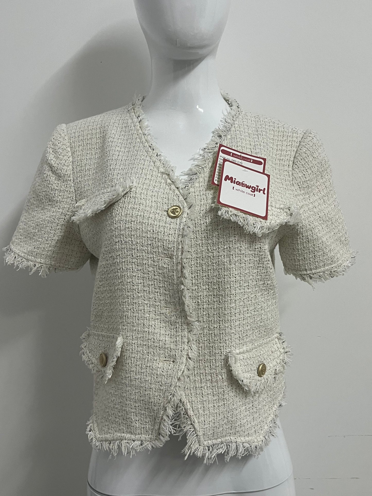 【Miaowgirl Tweed Short-Sleeve Jacket Top】—— Elegant Textured Style for Effortless Sophistication