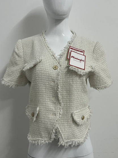 【Miaowgirl Tweed Short-Sleeve Jacket Top】—— Elegant Textured Style for Effortless Sophistication