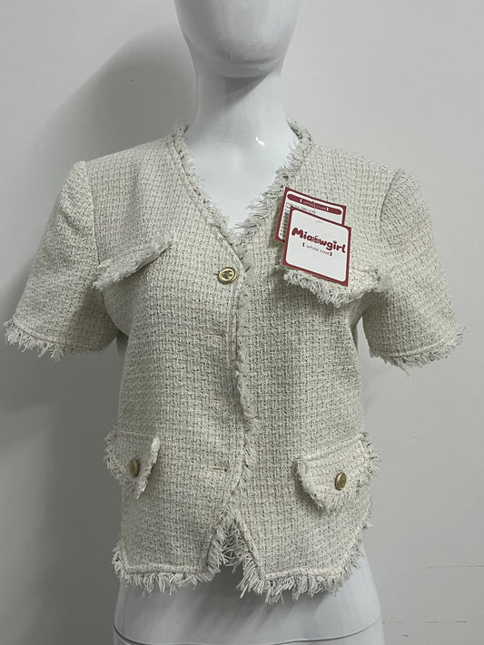 【Miaowgirl Tweed Short-Sleeve Jacket Top】—— Elegant Textured Style for Effortless Sophistication