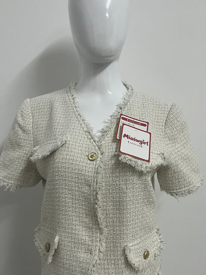 【Miaowgirl Tweed Short-Sleeve Jacket Top】—— Elegant Textured Style for Effortless Sophistication