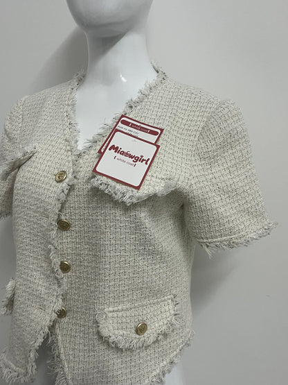 【Miaowgirl Tweed Short-Sleeve Jacket Top】—— Elegant Textured Style for Effortless Sophistication
