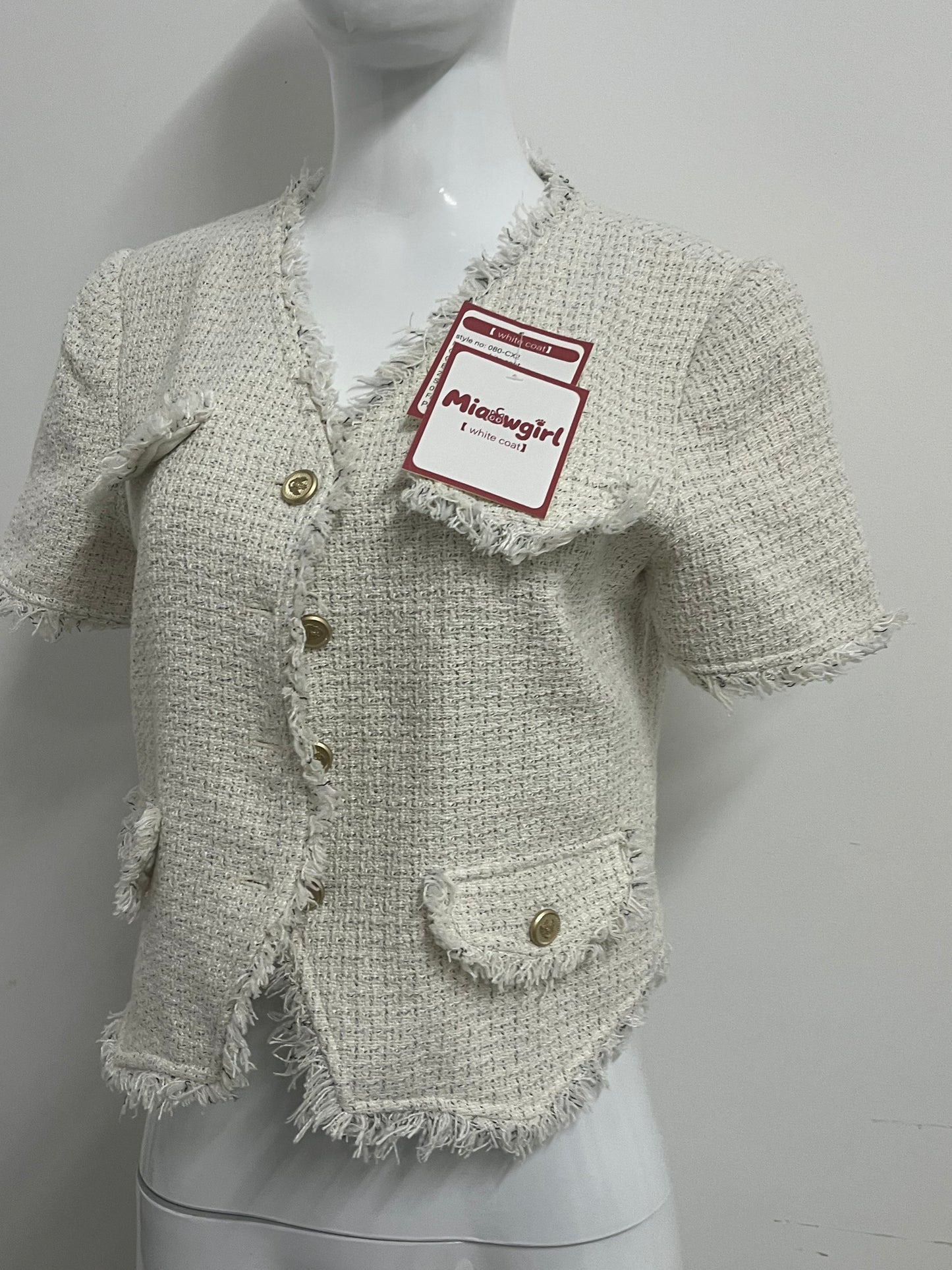 【Miaowgirl Tweed Short-Sleeve Jacket Top】—— Elegant Textured Style for Effortless Sophistication