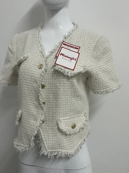【Miaowgirl Tweed Short-Sleeve Jacket Top】—— Elegant Textured Style for Effortless Sophistication