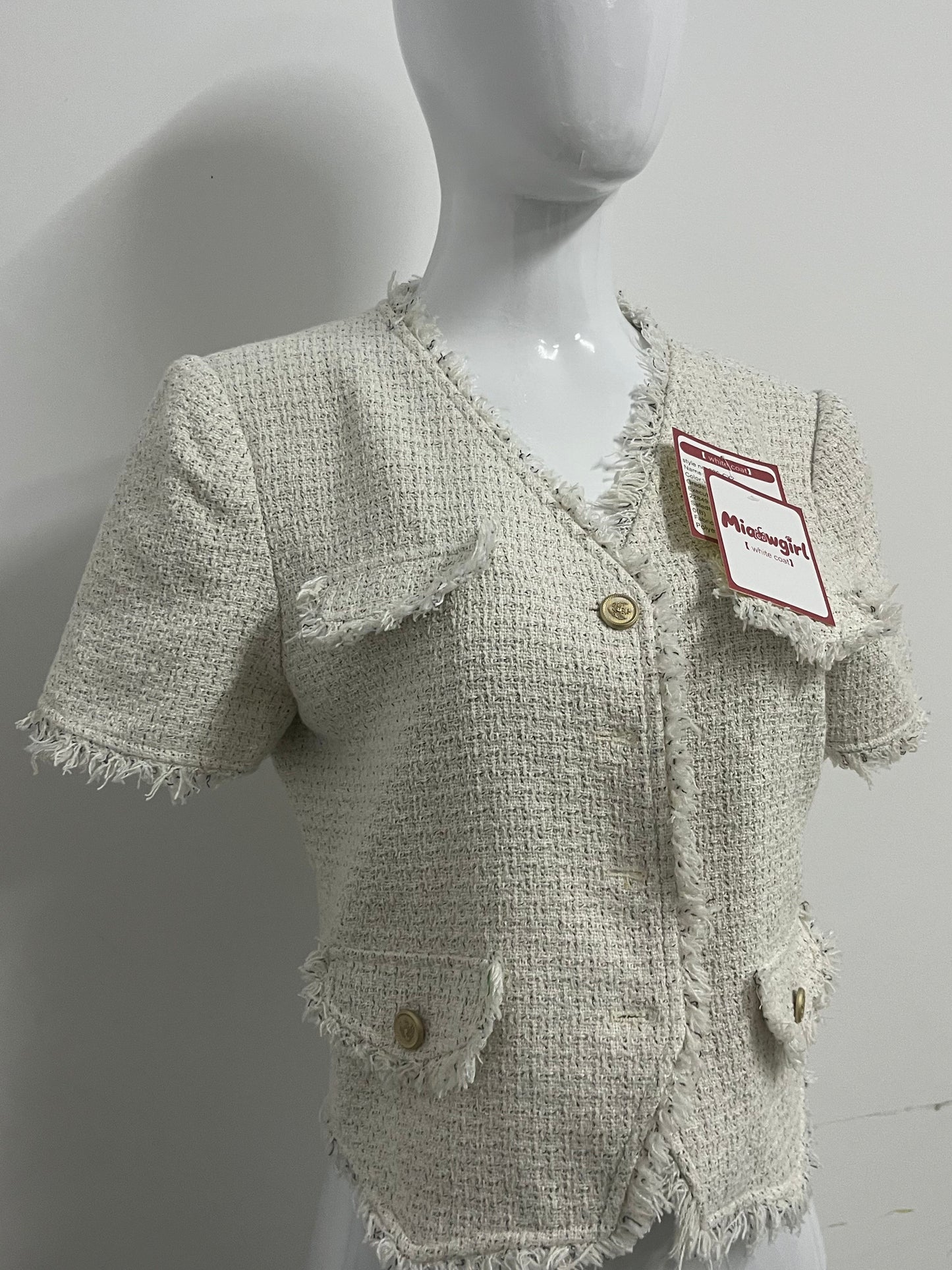 【Miaowgirl Tweed Short-Sleeve Jacket Top】—— Elegant Textured Style for Effortless Sophistication