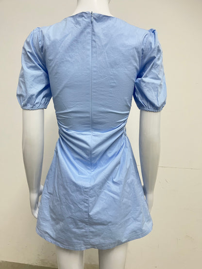 【Milking Light Blue Puff Sleeve Dress】—— Fresh Feminine Style for Summer Days