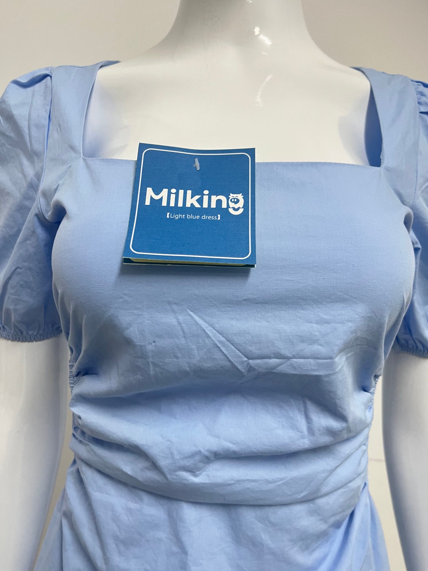 【Milking Light Blue Puff Sleeve Dress】—— Fresh Feminine Style for Summer Days