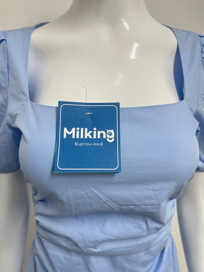 【Milking Light Blue Puff Sleeve Dress】—— Fresh Feminine Style for Summer Days
