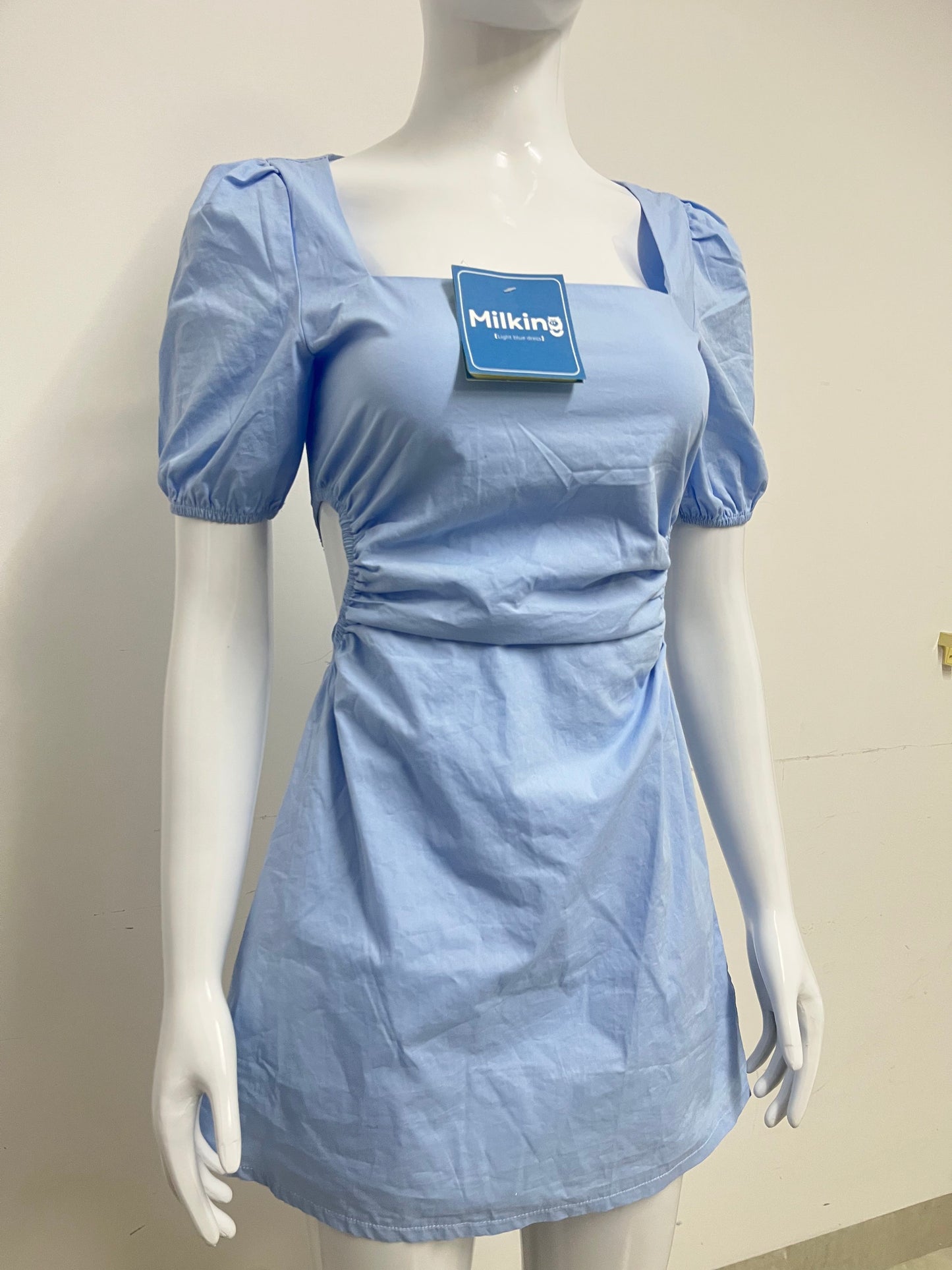 【Milking Light Blue Puff Sleeve Dress】—— Fresh Feminine Style for Summer Days