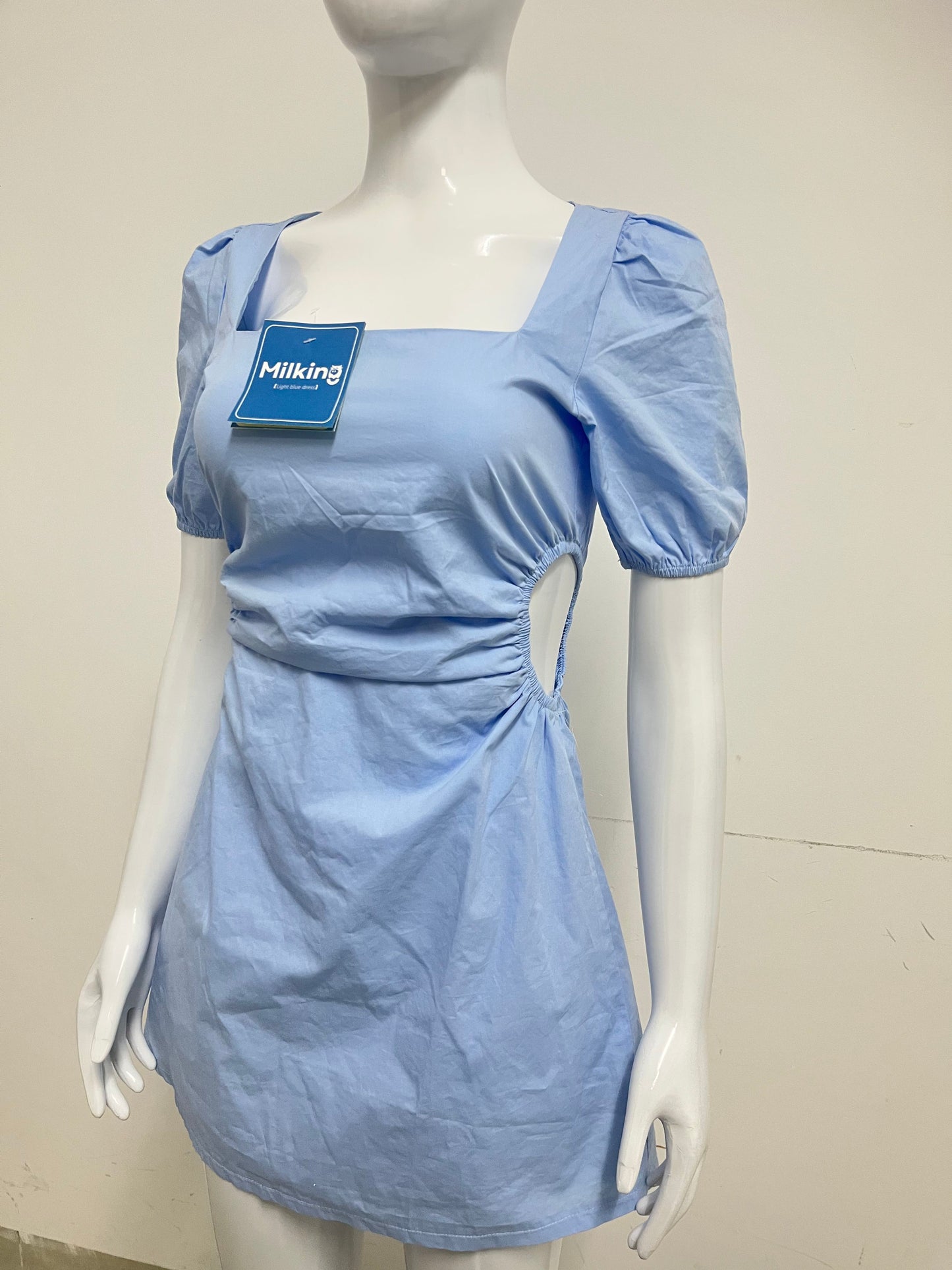 【Milking Light Blue Puff Sleeve Dress】—— Fresh Feminine Style for Summer Days