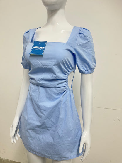 【Milking Light Blue Puff Sleeve Dress】—— Fresh Feminine Style for Summer Days