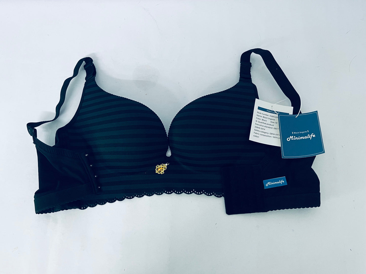 Minimalife Striped Push-Up Bra | Skin-Friendly Lace-Trimmed Adjustable Bra, Comfort & Support for All-Day Wear