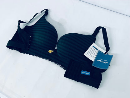 Minimalife Striped Push-Up Bra | Skin-Friendly Lace-Trimmed Adjustable Bra, Comfort & Support for All-Day Wear