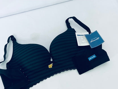 Minimalife Striped Push-Up Bra | Skin-Friendly Lace-Trimmed Adjustable Bra, Comfort & Support for All-Day Wear