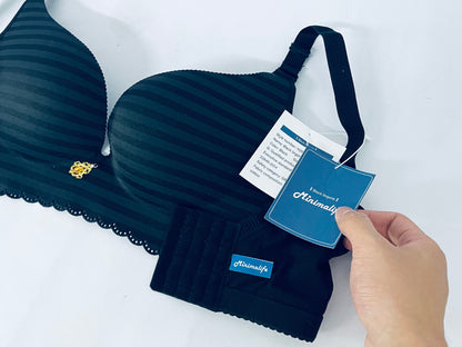 Minimalife Striped Push-Up Bra | Skin-Friendly Lace-Trimmed Adjustable Bra, Comfort & Support for All-Day Wear