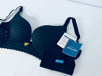 Minimalife Striped Push-Up Bra | Skin-Friendly Lace-Trimmed Adjustable Bra, Comfort & Support for All-Day Wear