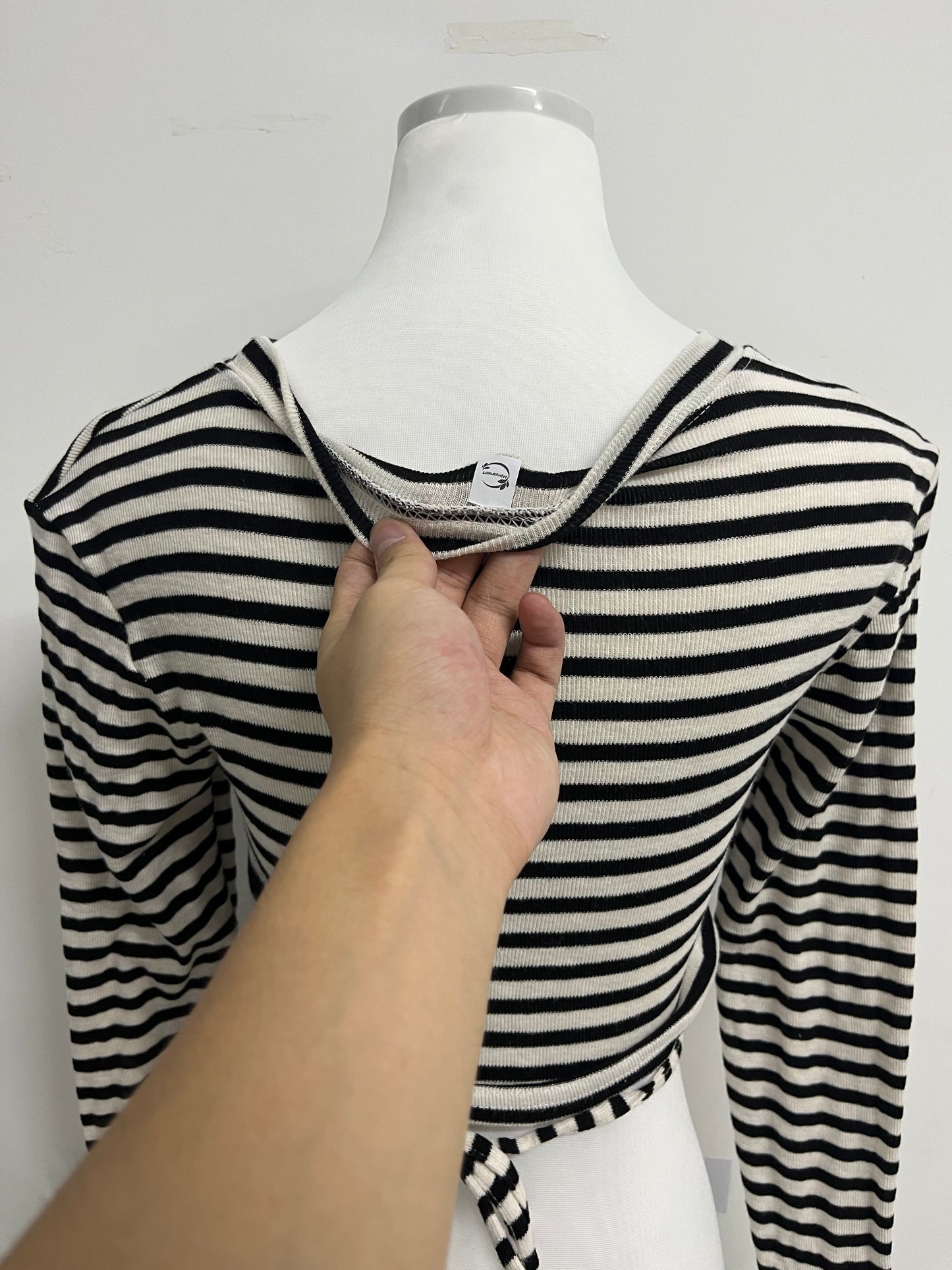 Minusmart Tops as clothing Women's Striped Tie Front Tops Long Sleeve Boat Neck Casual T Shirts