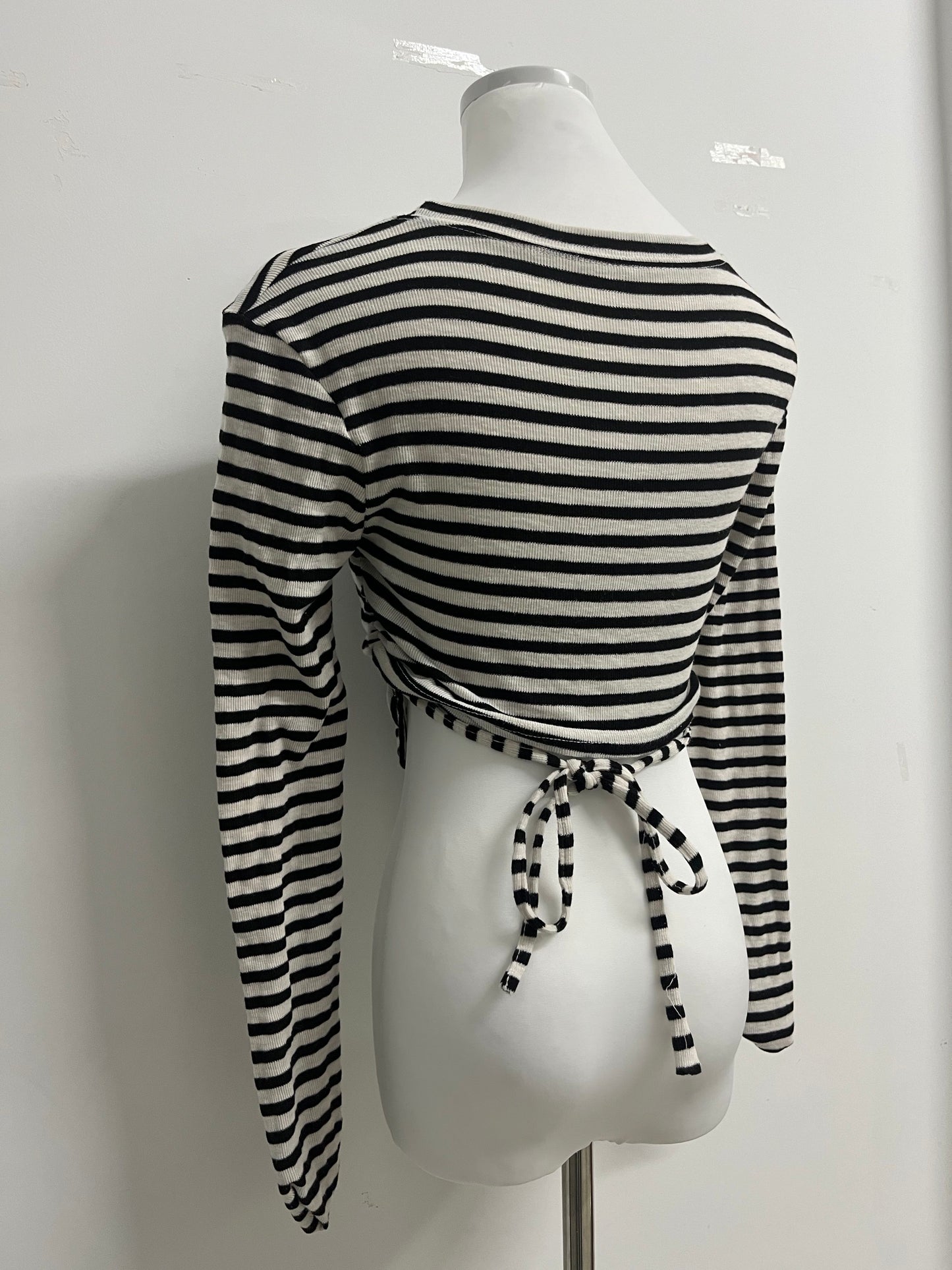Minusmart Tops as clothing Women's Striped Tie Front Tops Long Sleeve Boat Neck Casual T Shirts