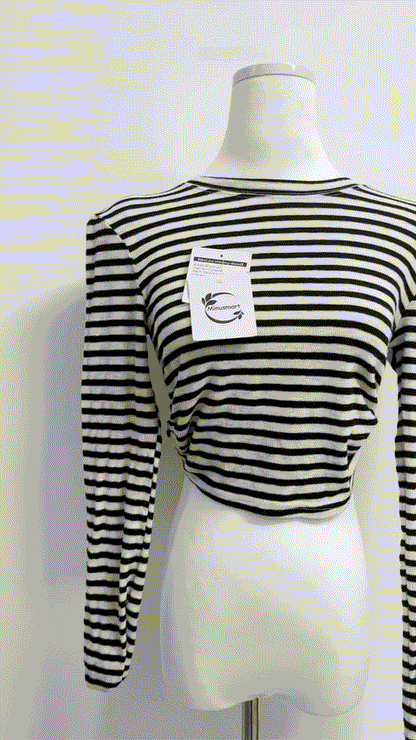 Minusmart Tops as clothing Women's Striped Tie Front Tops Long Sleeve Boat Neck Casual T Shirts