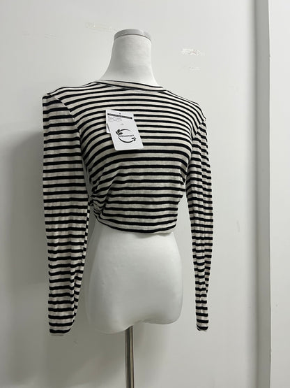 Minusmart Tops as clothing Women's Striped Tie Front Tops Long Sleeve Boat Neck Casual T Shirts