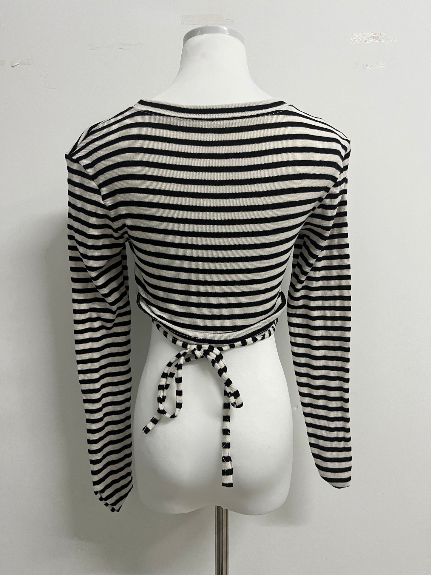 Minusmart Tops as clothing Women's Striped Tie Front Tops Long Sleeve Boat Neck Casual T Shirts