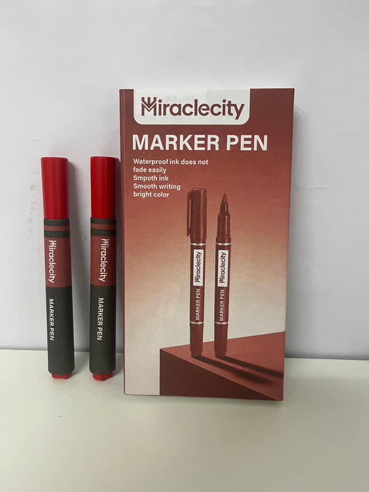 [Miraclecity Marker pens]——Miraclecity Waterproof Permanent Markers - Red Dual-Tip Design, Quick-Dry, Smudge-Proof for School & Office