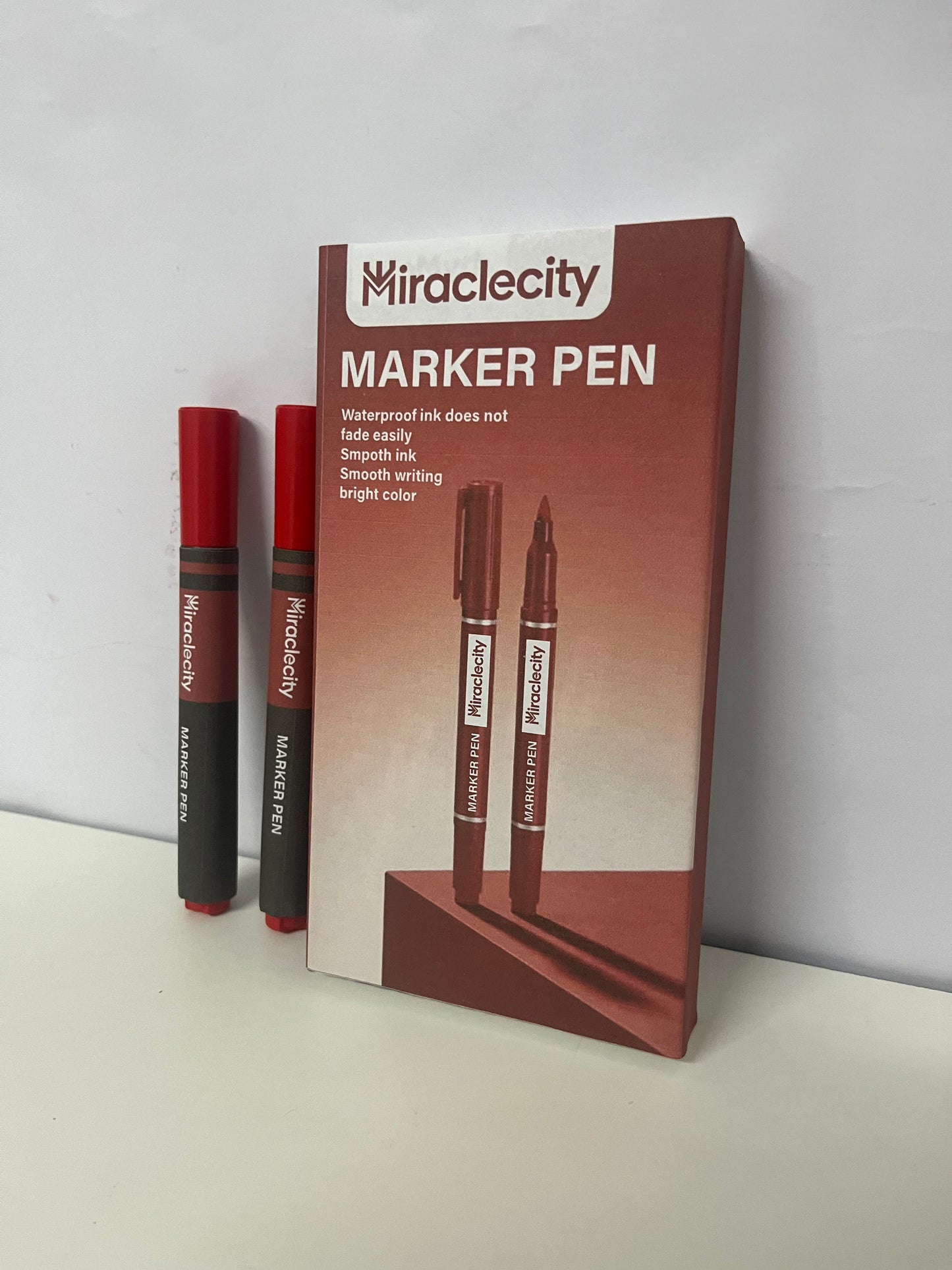[Miraclecity Marker pens]——Miraclecity Waterproof Permanent Markers - Red Dual-Tip Design, Quick-Dry, Smudge-Proof for School & Office