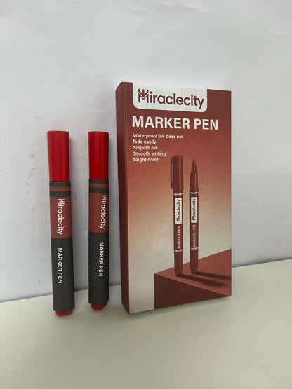 [Miraclecity Marker pens]——Miraclecity Waterproof Permanent Markers - Red Dual-Tip Design, Quick-Dry, Smudge-Proof for School & Office