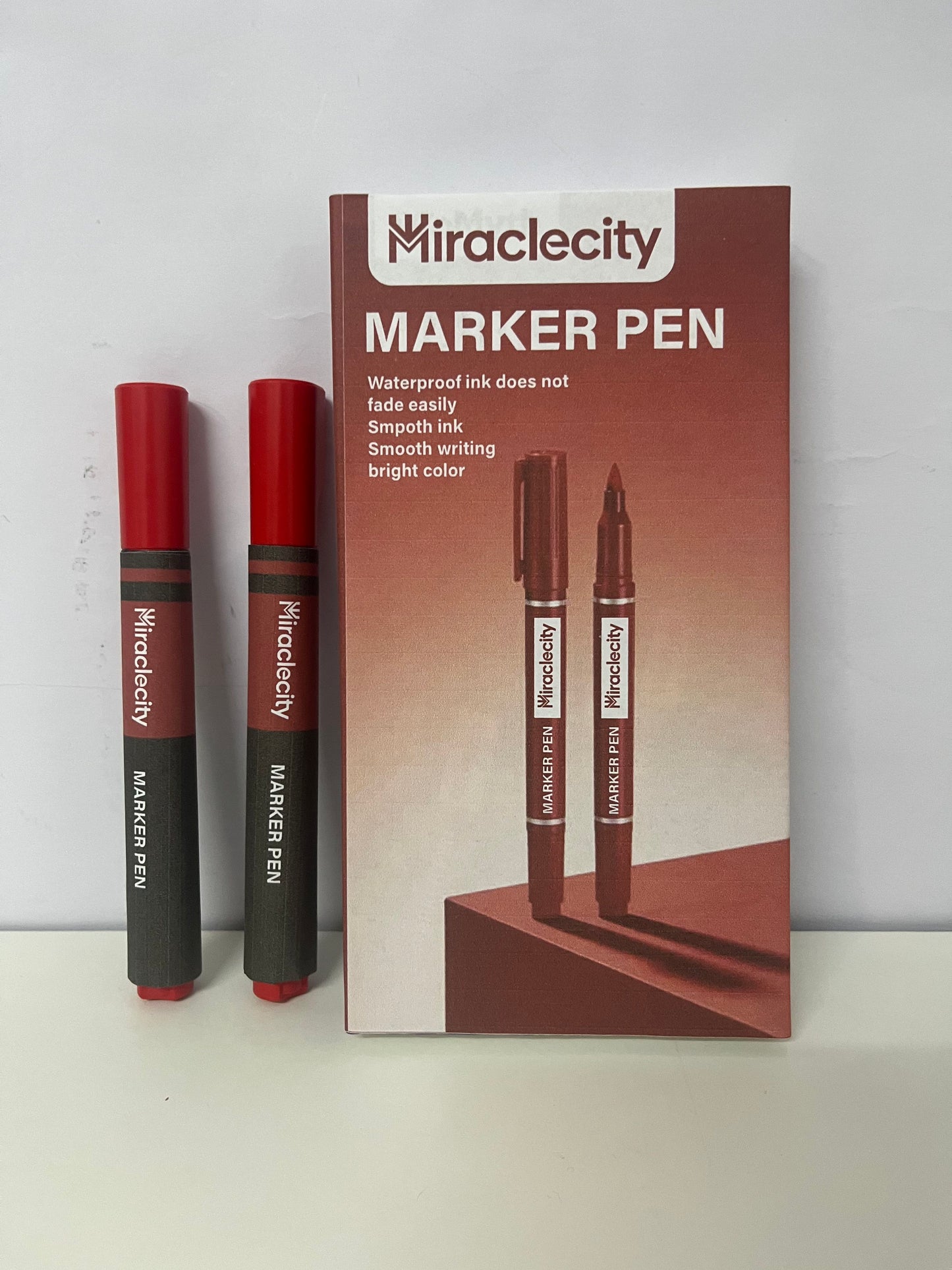 [Miraclecity Marker pens]——Miraclecity Waterproof Permanent Markers - Red Dual-Tip Design, Quick-Dry, Smudge-Proof for School & Office