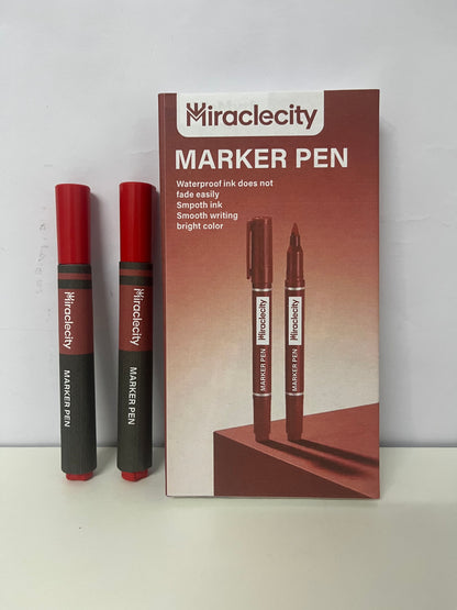 [Miraclecity Marker pens]——Miraclecity Waterproof Permanent Markers - Red Dual-Tip Design, Quick-Dry, Smudge-Proof for School & Office