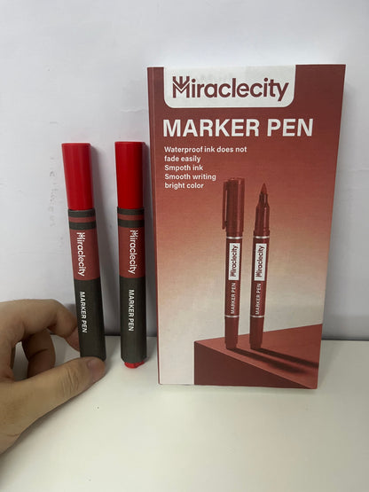[Miraclecity Marker pens]——Miraclecity Waterproof Permanent Markers - Red Dual-Tip Design, Quick-Dry, Smudge-Proof for School & Office