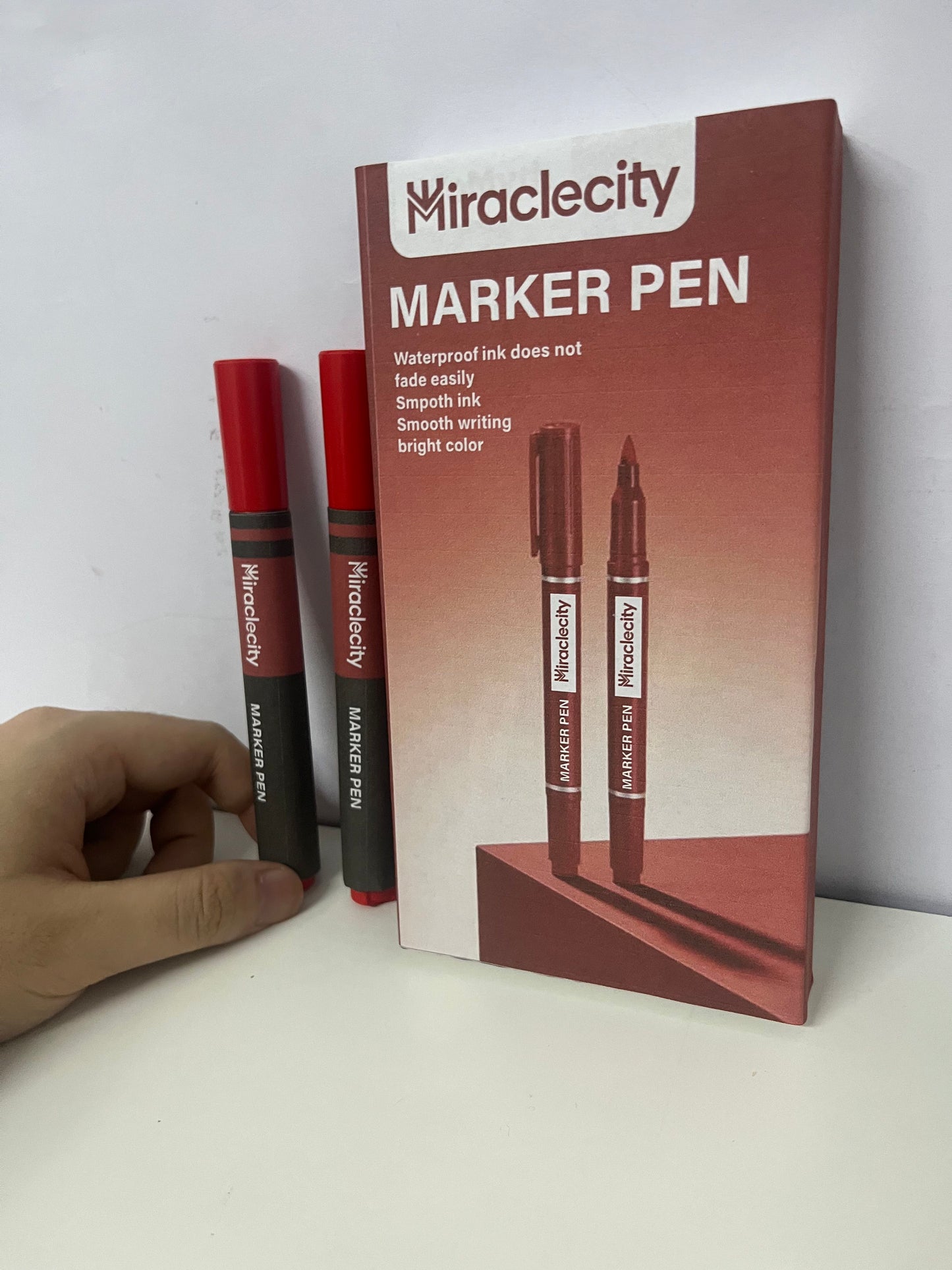 [Miraclecity Marker pens]——Miraclecity Waterproof Permanent Markers - Red Dual-Tip Design, Quick-Dry, Smudge-Proof for School & Office