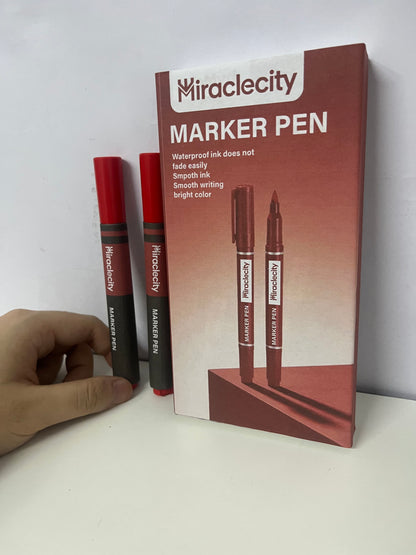 [Miraclecity Marker pens]——Miraclecity Waterproof Permanent Markers - Red Dual-Tip Design, Quick-Dry, Smudge-Proof for School & Office