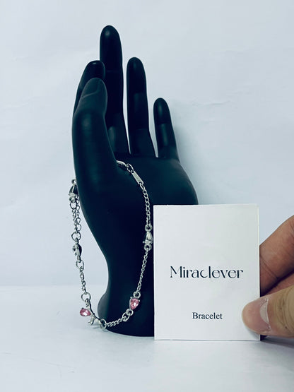 Miraclever Beaded Cuban Cubic Zirconia Simulated Diamond Station Infinity Chain Bracelets for Women | Adjustable Chain Bracelet