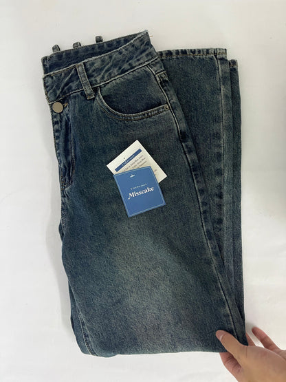 Misscake Vintage High Waist Straight Leg Jeans for Women, Distressed Washed Slim Fit Versatile Casual Denim Pants Product Highlights