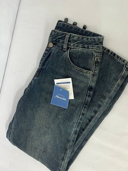 Misscake Vintage High Waist Straight Leg Jeans for Women, Distressed Washed Slim Fit Versatile Casual Denim Pants Product Highlights