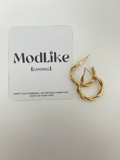 ModLike Twisted Gold Hoop Earrings - Light Luxury Retro Metal Large Hoop Earrings