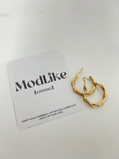 ModLike Twisted Gold Hoop Earrings - Light Luxury Retro Metal Large Hoop Earrings
