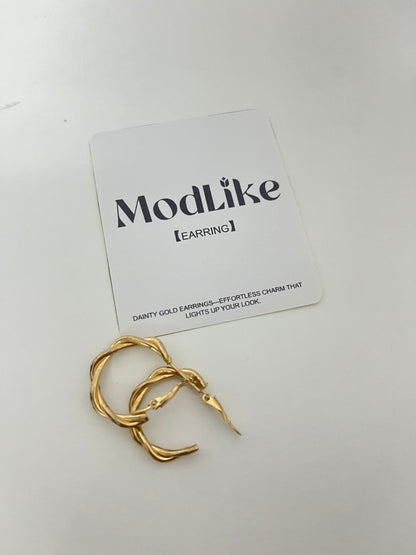 ModLike Twisted Gold Hoop Earrings - Light Luxury Retro Metal Large Hoop Earrings