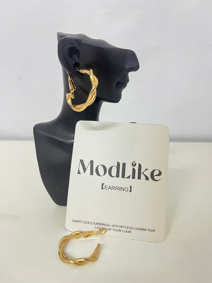 ModLike Twisted Gold Hoop Earrings - Light Luxury Retro Metal Large Hoop Earrings