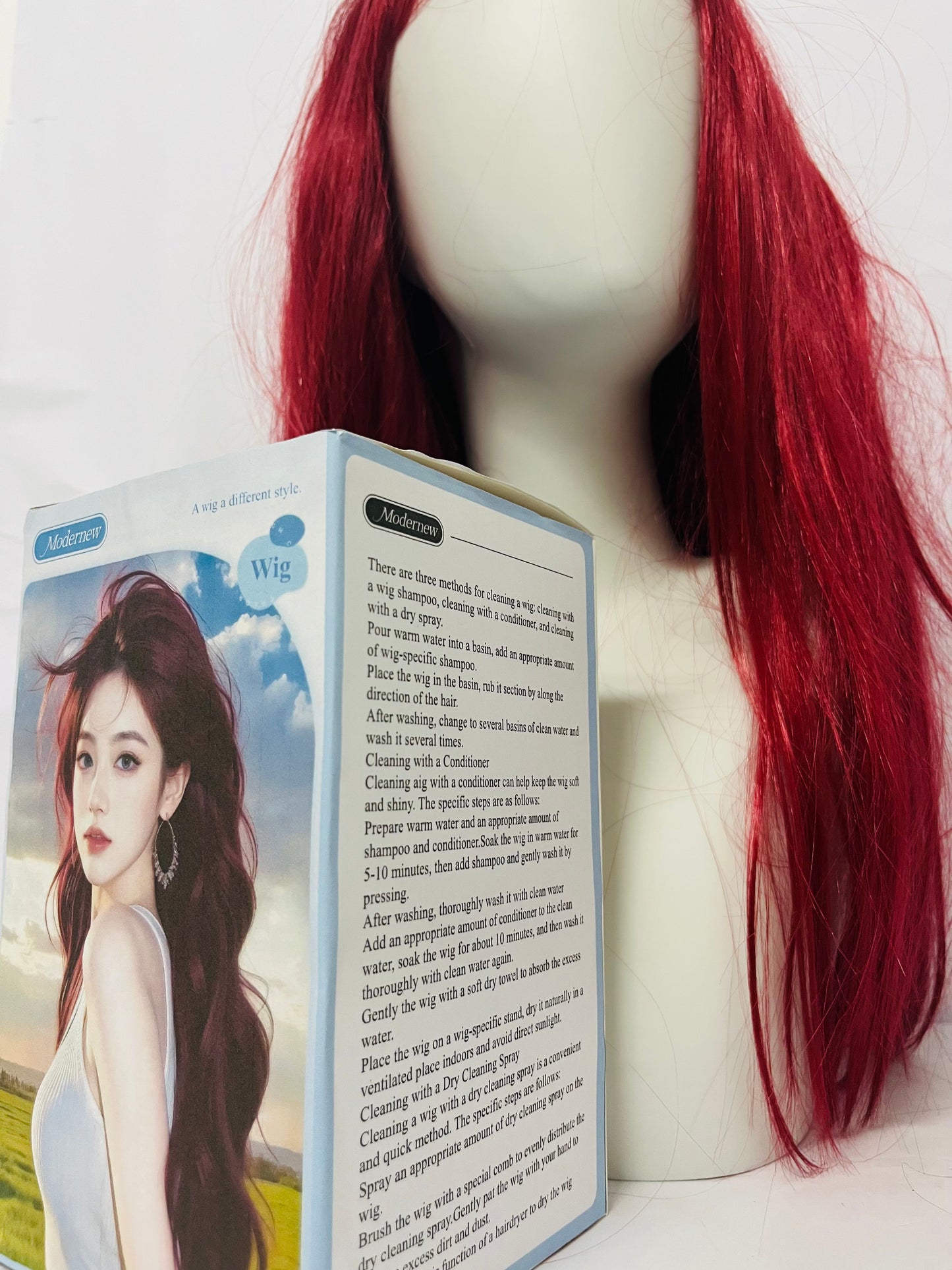 Modernew  Red Wig with Bangs for Women Long Straight Red Wig Heat Resistant Synthetic Wig for Girls Daily Use Party Halloween Cosplay Wig 24inch