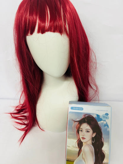 Modernew  Red Wig with Bangs for Women Long Straight Red Wig Heat Resistant Synthetic Wig for Girls Daily Use Party Halloween Cosplay Wig 24inch