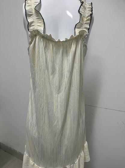 [Moonaked Dresses]-French Girl Style Camisole - Textured Ruffle Hem Loungewear Dress