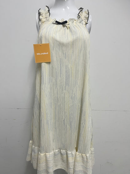 [Moonaked Dresses]-French Girl Style Camisole - Textured Ruffle Hem Loungewear Dress