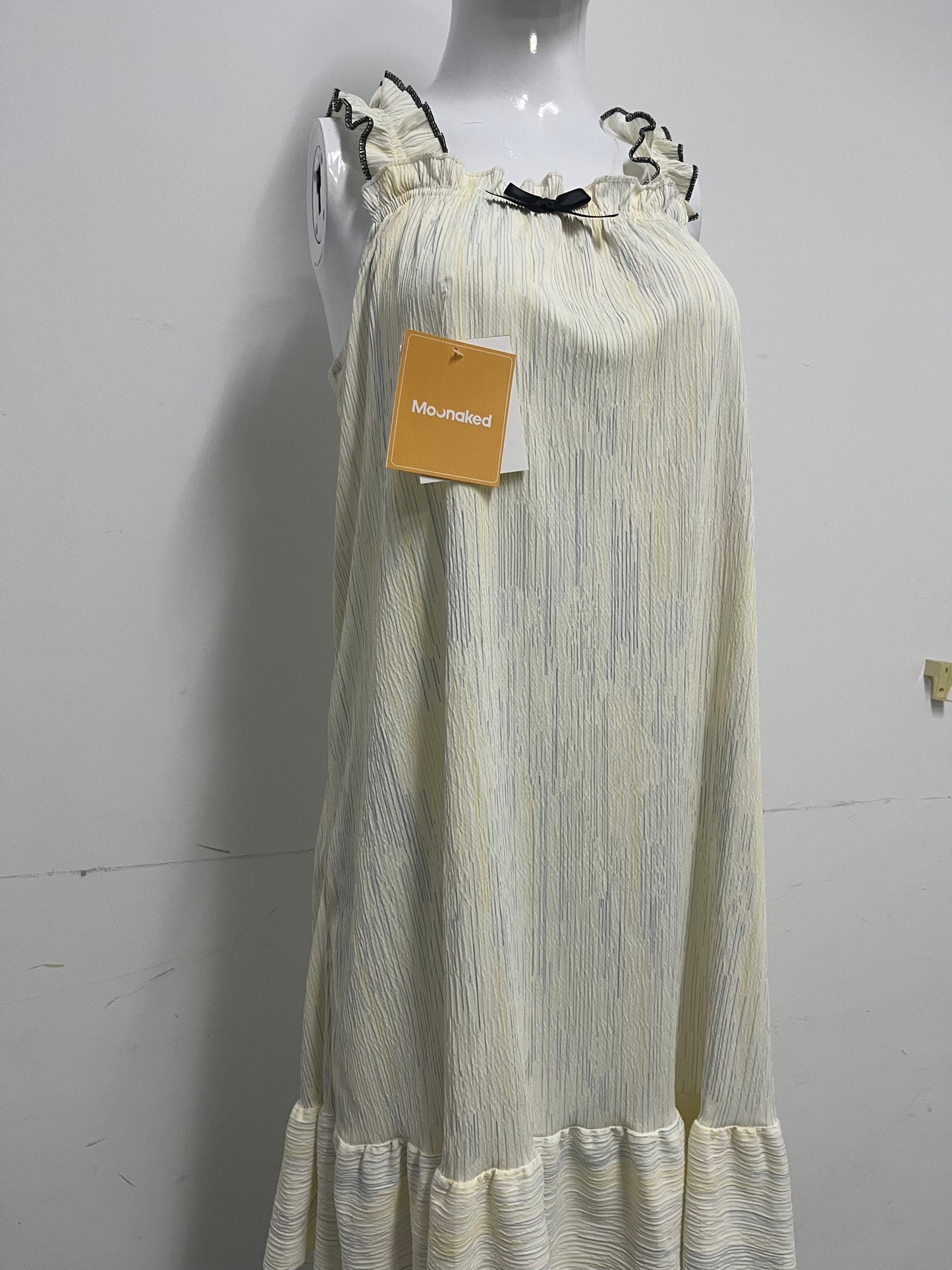 [Moonaked Dresses]-French Girl Style Camisole - Textured Ruffle Hem Loungewear Dress