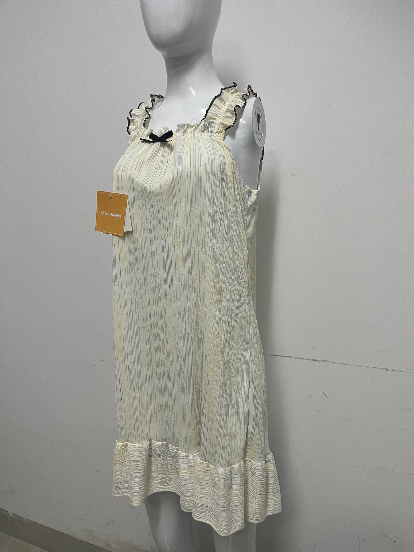 [Moonaked Dresses]-French Girl Style Camisole - Textured Ruffle Hem Loungewear Dress