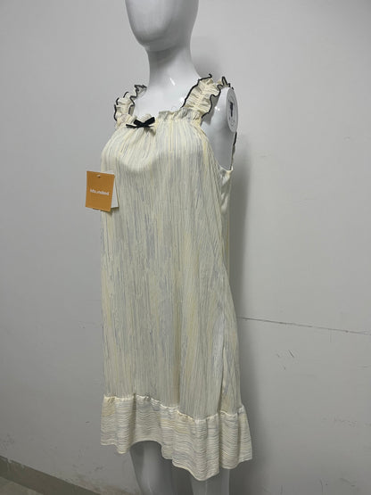 [Moonaked Dresses]-French Girl Style Camisole - Textured Ruffle Hem Loungewear Dress