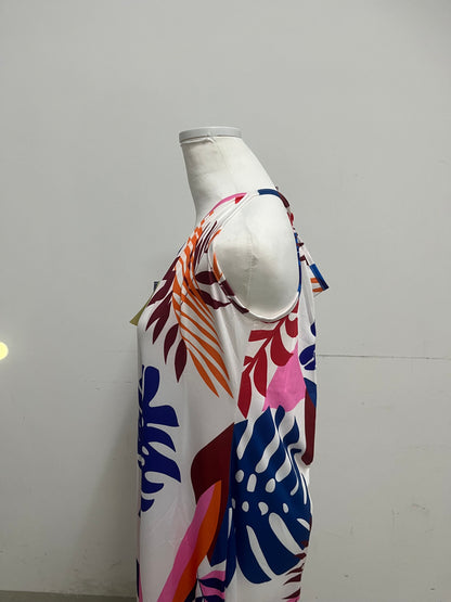 Moonion Summer Dress - Red/White/Blue Tropical Print, Stretch Fabric