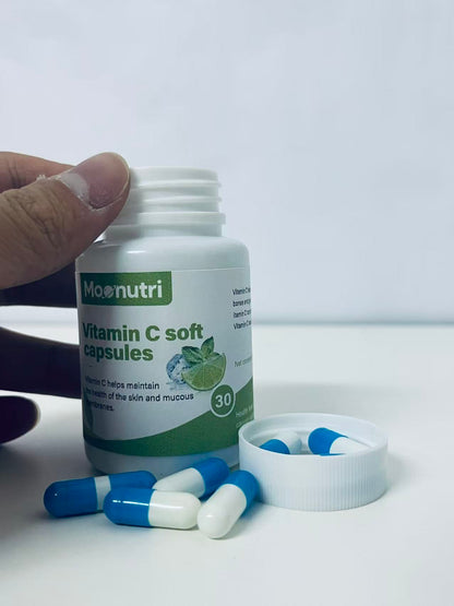 Moonutri Vitamin C Soft Capsules 30-Count Fresh & Easy to Absorb A Daily Nutritional Partner for Skin & Mucous Membrane Health